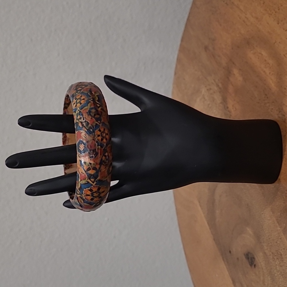 Wood Bangle Bracelet Boho Floral Gift Artisan Moroccan Abstract Ethnic